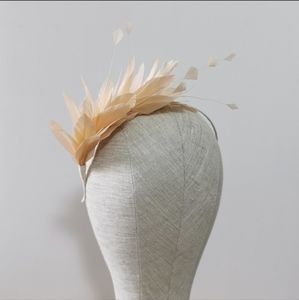 Pale Peach Feather Headband Fascinator Wedding Headpiece Derby Hat
